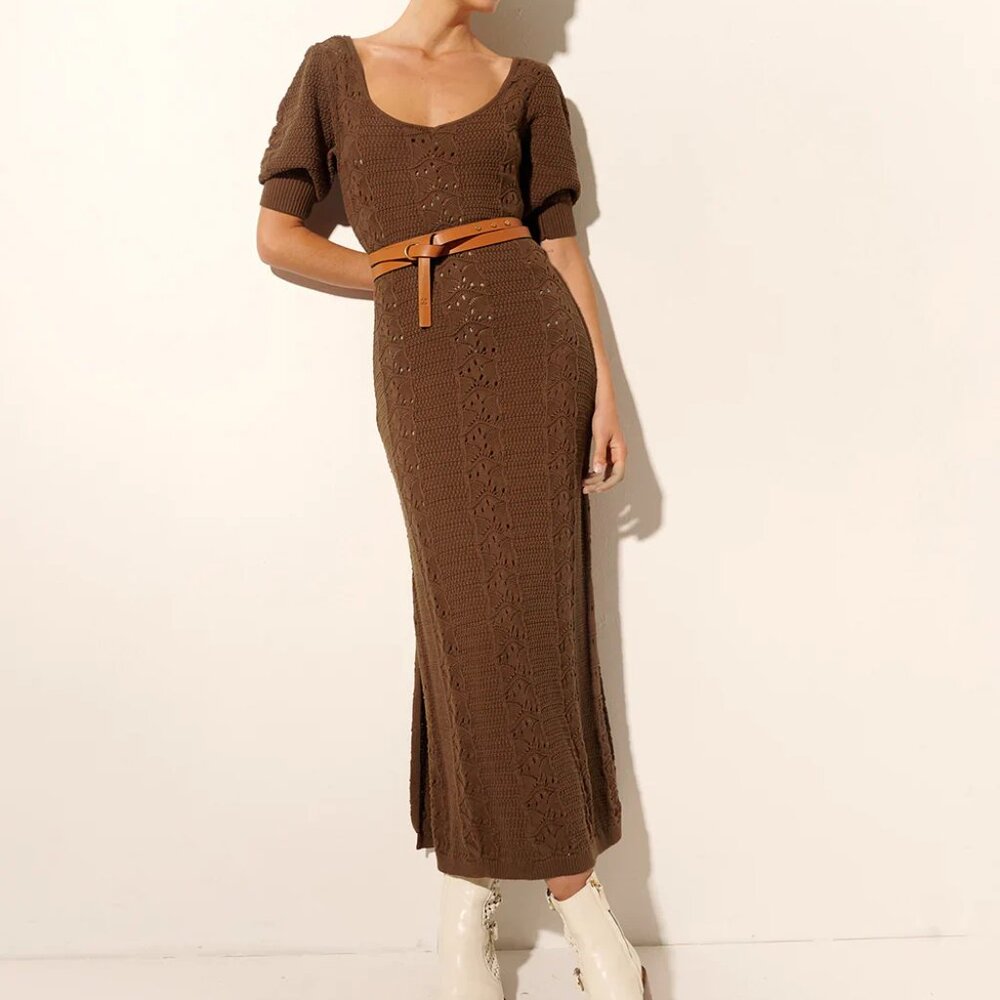 Kivari Helena Knit Midi Dress in Cocoa (Size US 2)